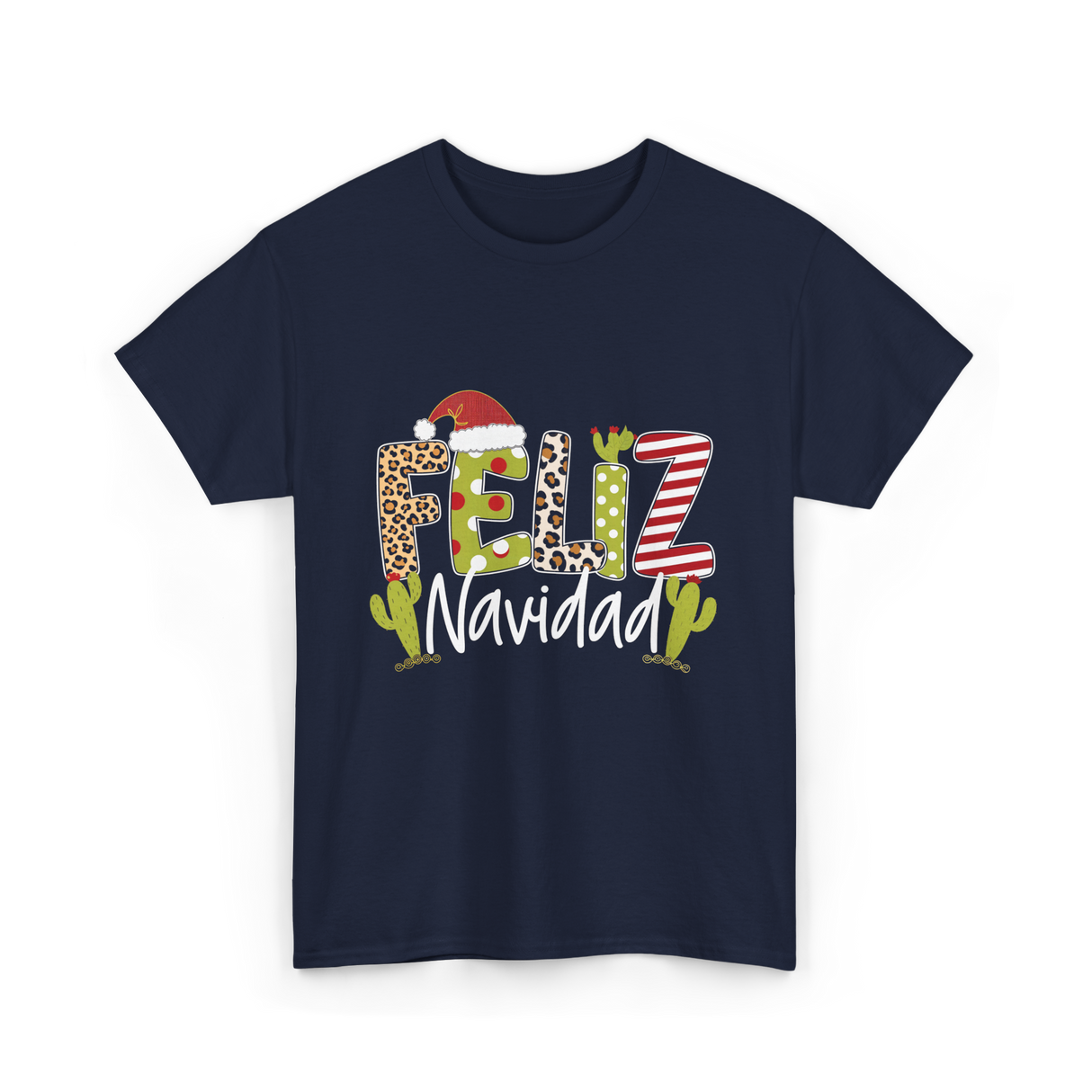 Feliz Navidad Cactus Christmas T-Shirt - Navy