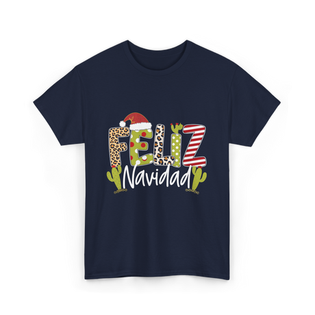 Feliz Navidad Cactus Christmas T-Shirt - Navy