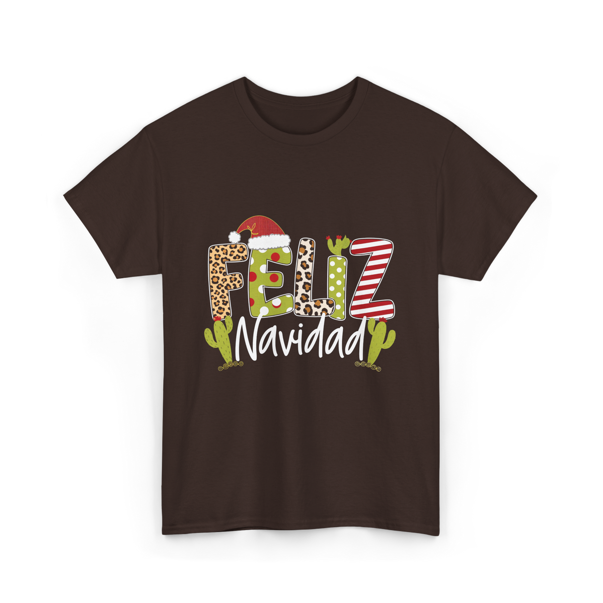 Feliz Navidad Cactus Christmas T-Shirt - Dark Chocolate