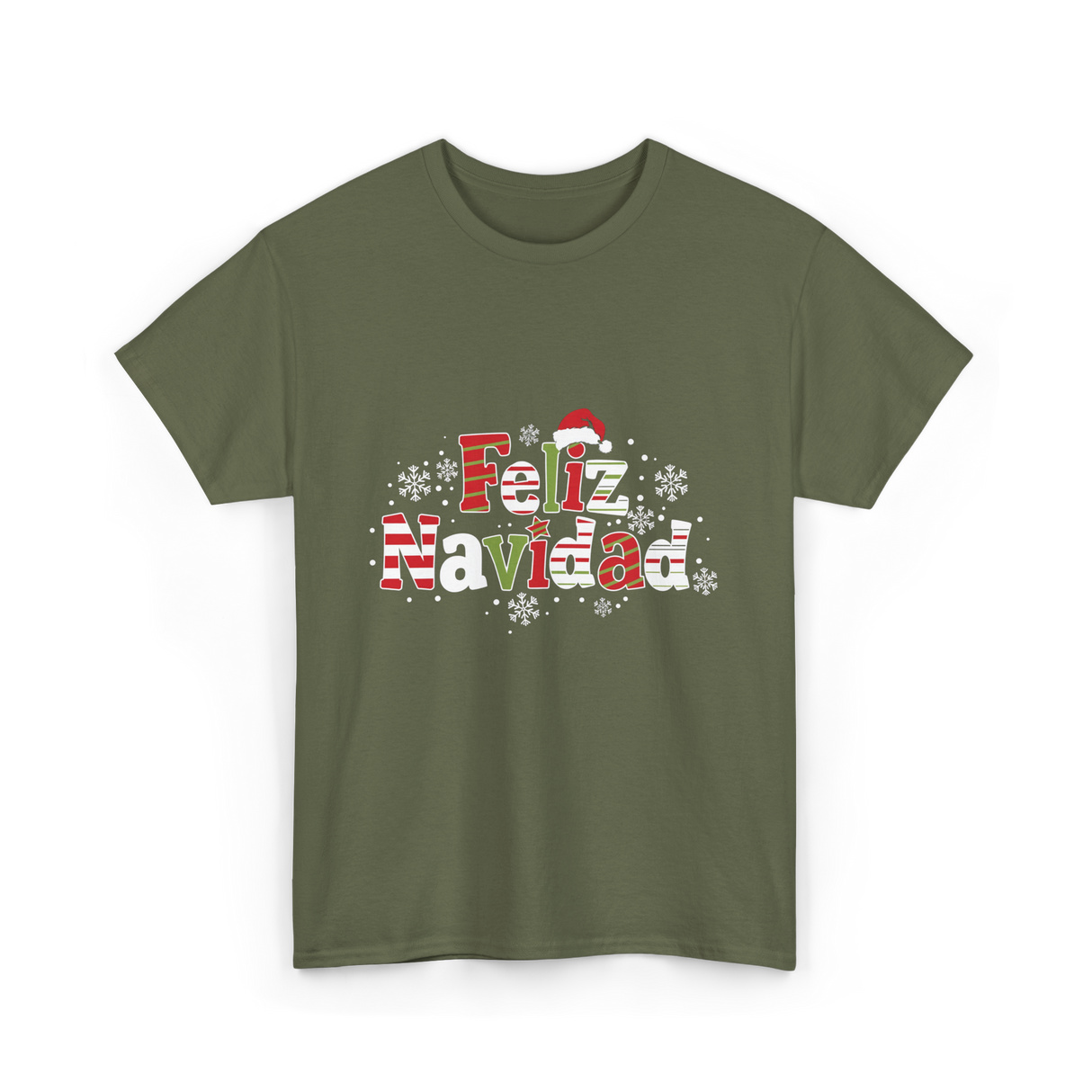 Feliz Navidad Christmas Celebration T-Shirt - Military Green