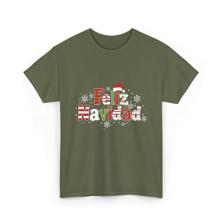 Feliz Navidad Christmas Celebration T-Shirt - Military Green