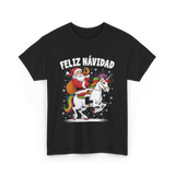 Feliz Navidad Christmas Santa Unicorn T-Shirt - Black