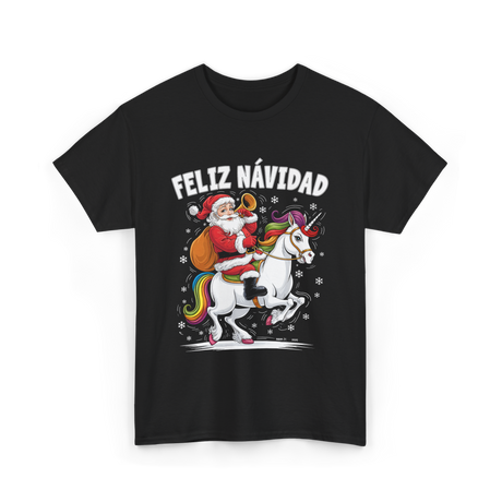 Feliz Navidad Christmas Santa Unicorn T-Shirt - Black