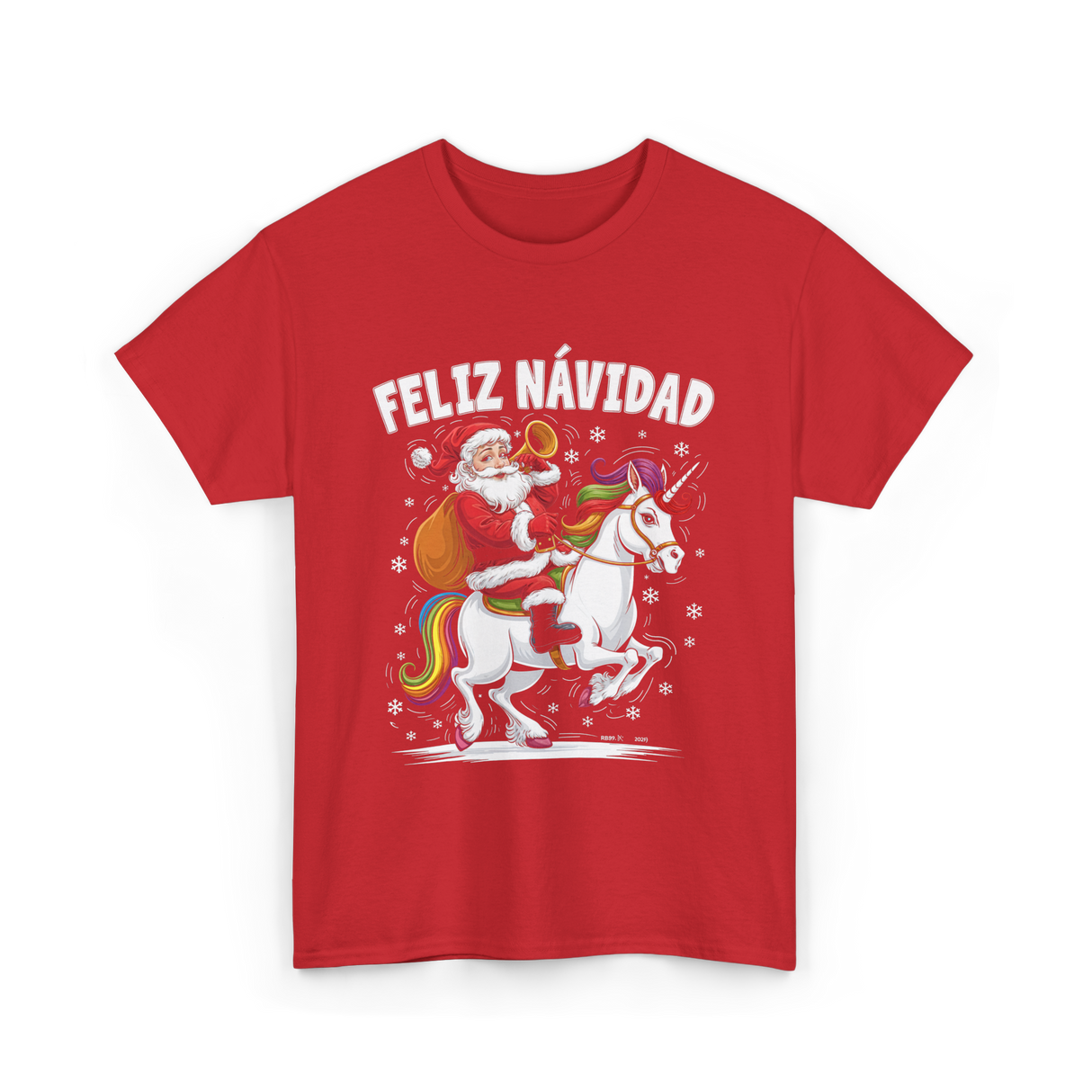 Feliz Navidad Christmas Santa Unicorn T-Shirt - Red