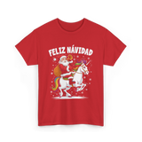 Feliz Navidad Christmas Santa Unicorn T-Shirt - Red