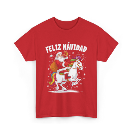 Feliz Navidad Christmas Santa Unicorn T-Shirt - Red