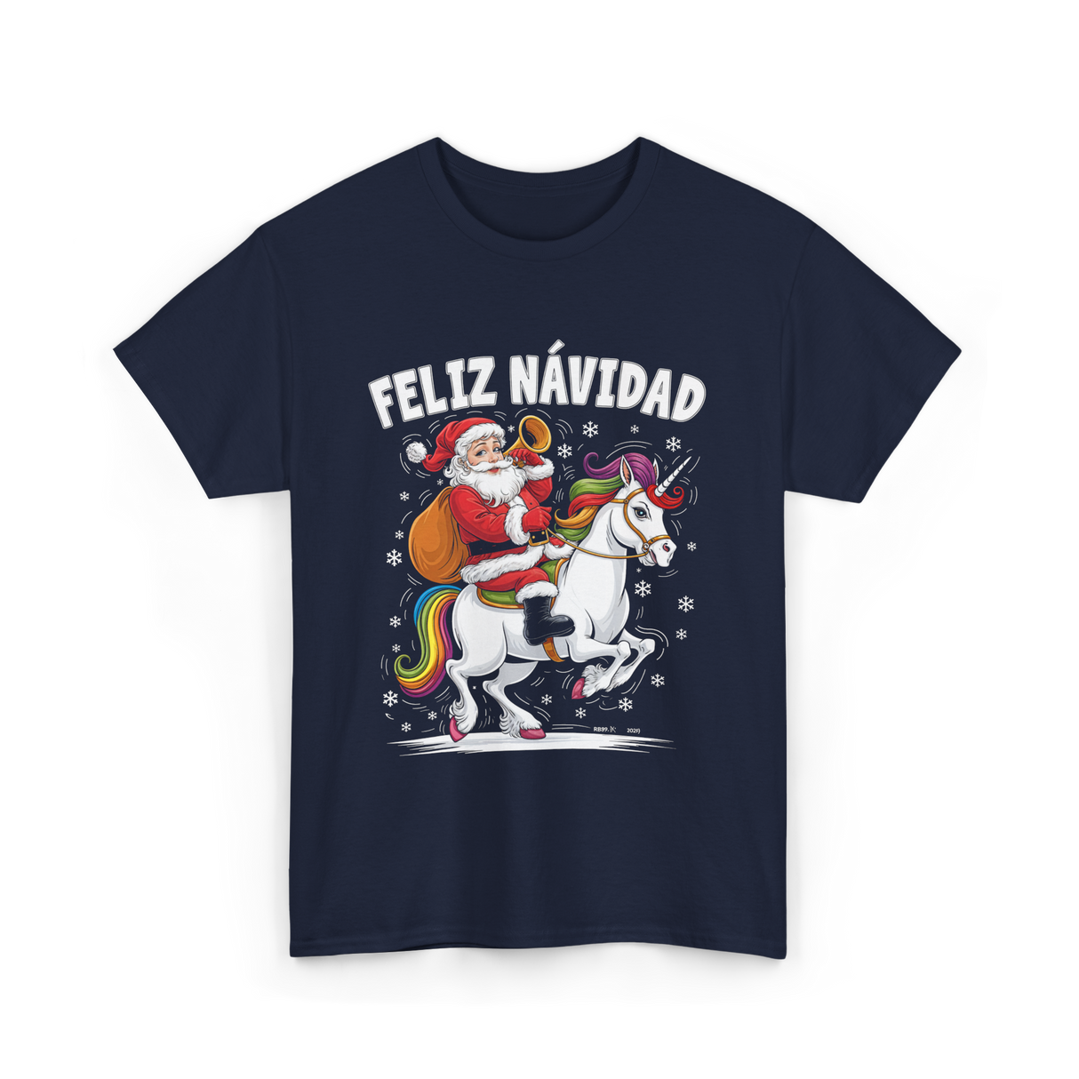 Feliz Navidad Christmas Santa Unicorn T-Shirt - Navy