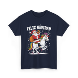 Feliz Navidad Christmas Santa Unicorn T-Shirt - Navy