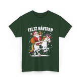 Feliz Navidad Christmas Santa Unicorn T-Shirt - Forest Green