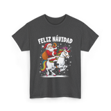 Feliz Navidad Christmas Santa Unicorn T-Shirt - Dark Heather