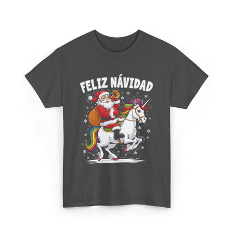 Feliz Navidad Christmas Santa Unicorn T-Shirt - Dark Heather