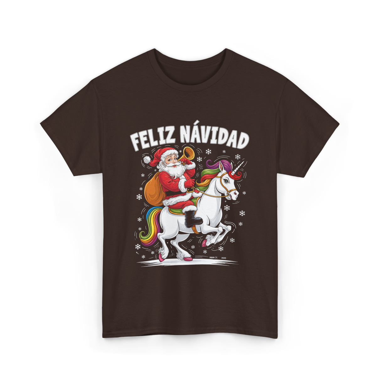 Feliz Navidad Christmas Santa Unicorn T-Shirt - Dark Chocolate