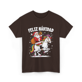 Feliz Navidad Christmas Santa Unicorn T-Shirt - Dark Chocolate