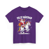 Feliz Navidad Christmas Santa Unicorn T-Shirt - Purple