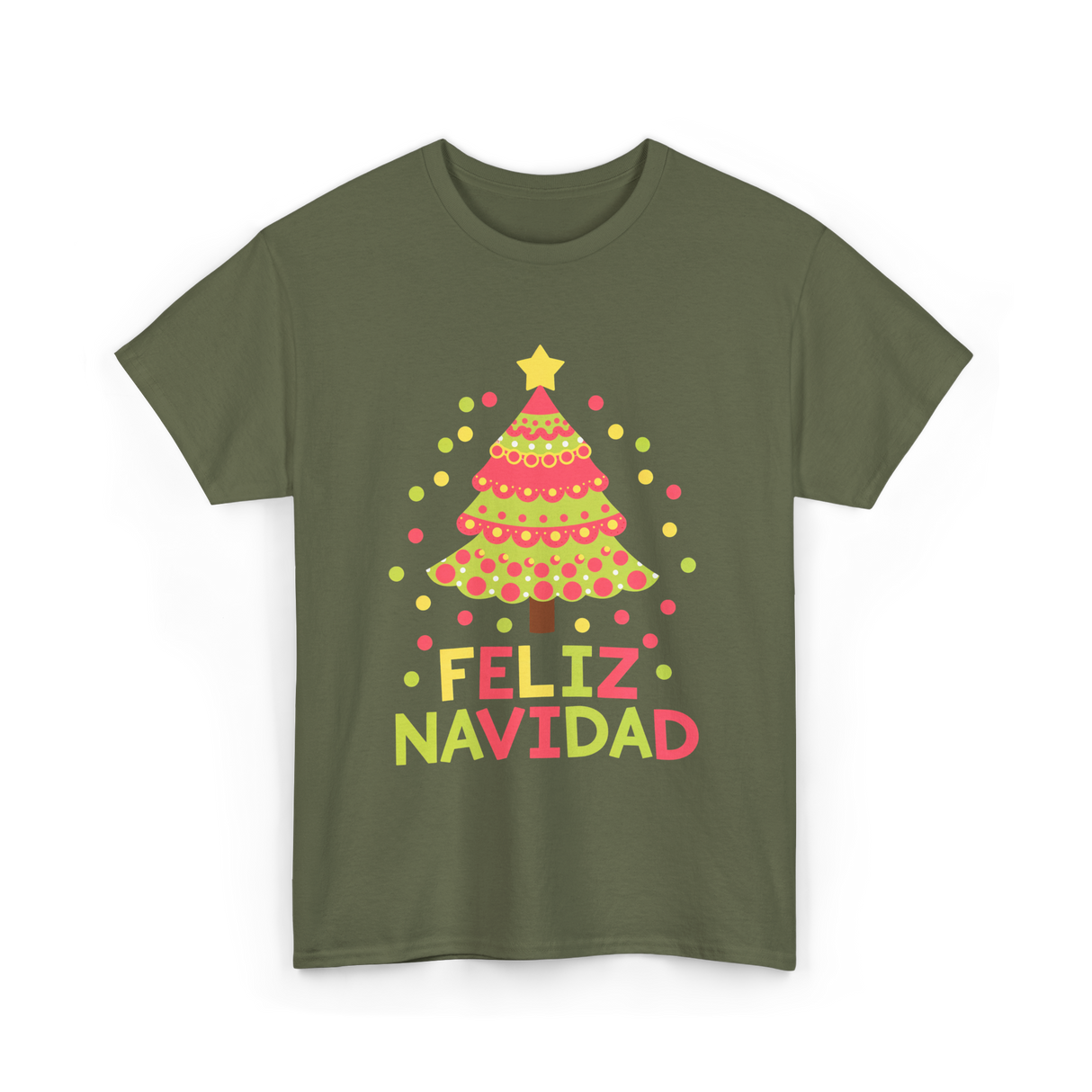 Feliz Navidad Christmas Tree T-Shirt - Military Green