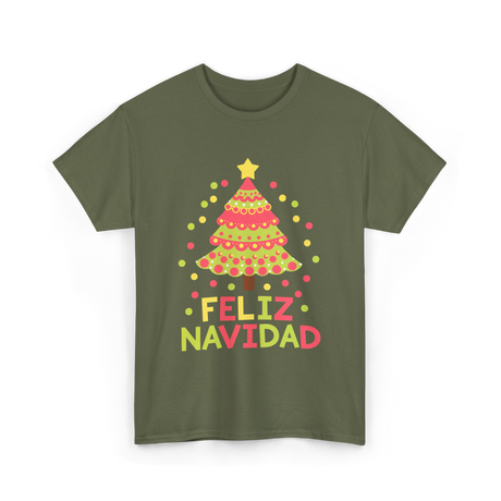 Feliz Navidad Christmas Tree T-Shirt - Military Green