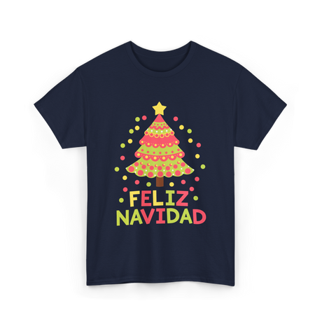 Feliz Navidad Christmas Tree T-Shirt - Navy