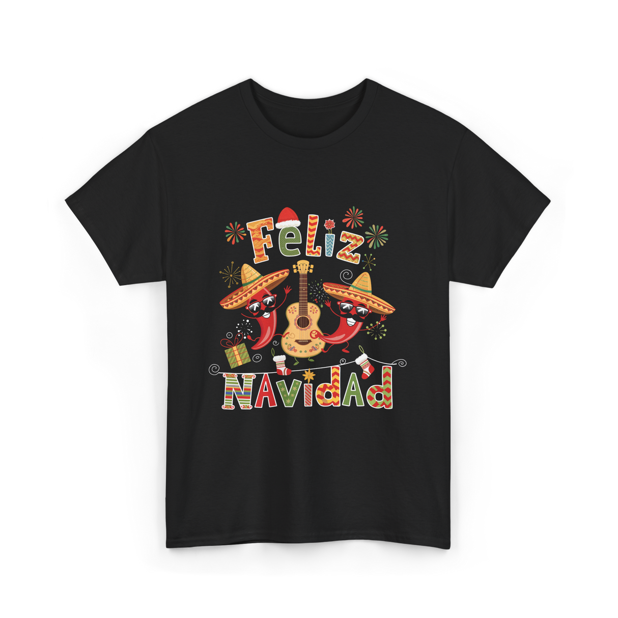 Feliz Navidad Mexican Fiesta T-Shirt - Black