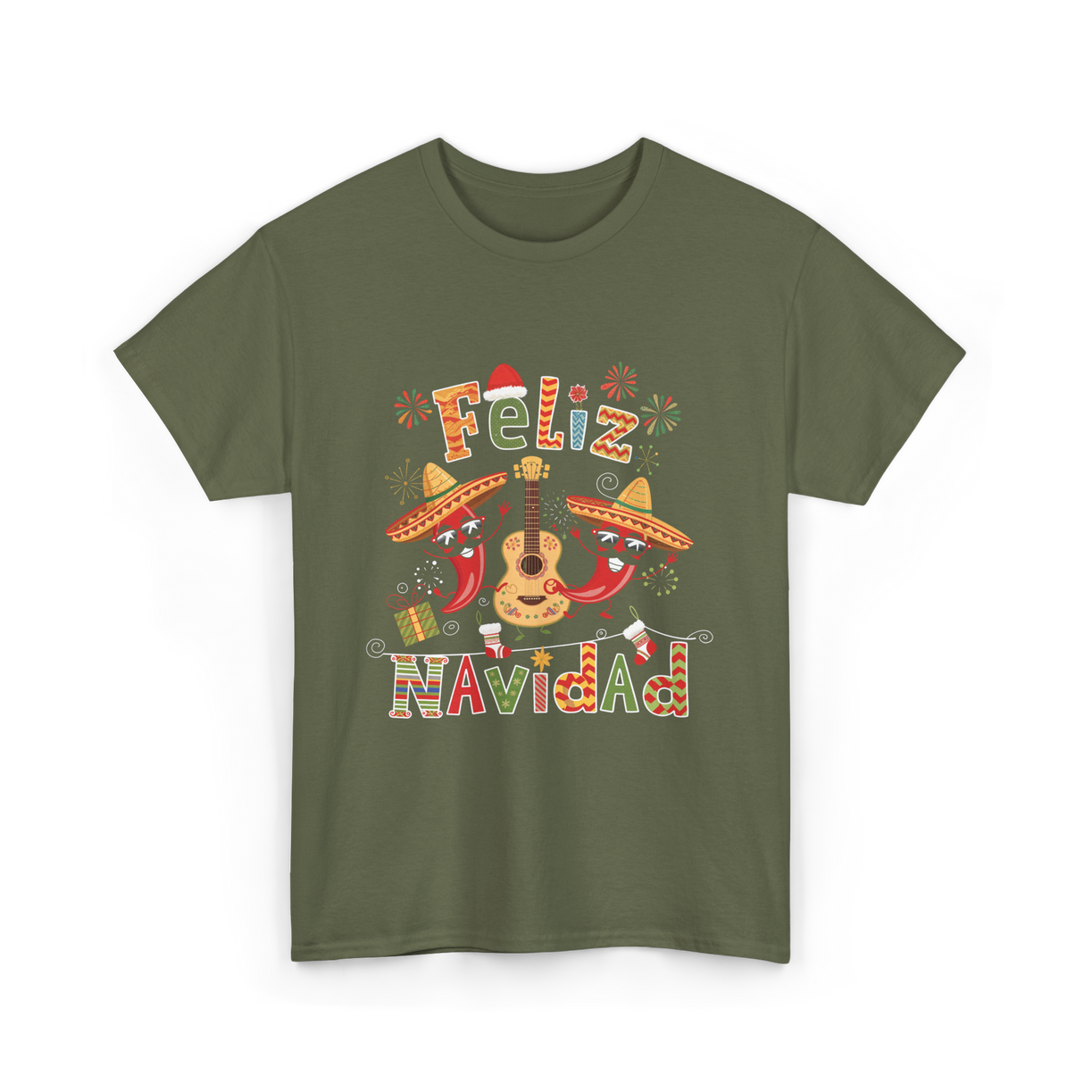 Feliz Navidad Mexican Fiesta T-Shirt - Military Green