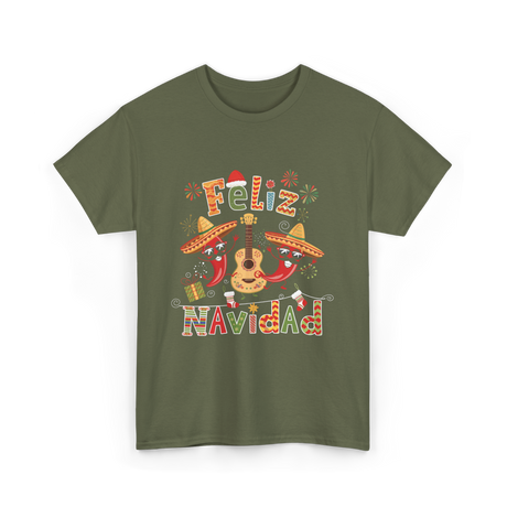 Feliz Navidad Mexican Fiesta T-Shirt - Military Green