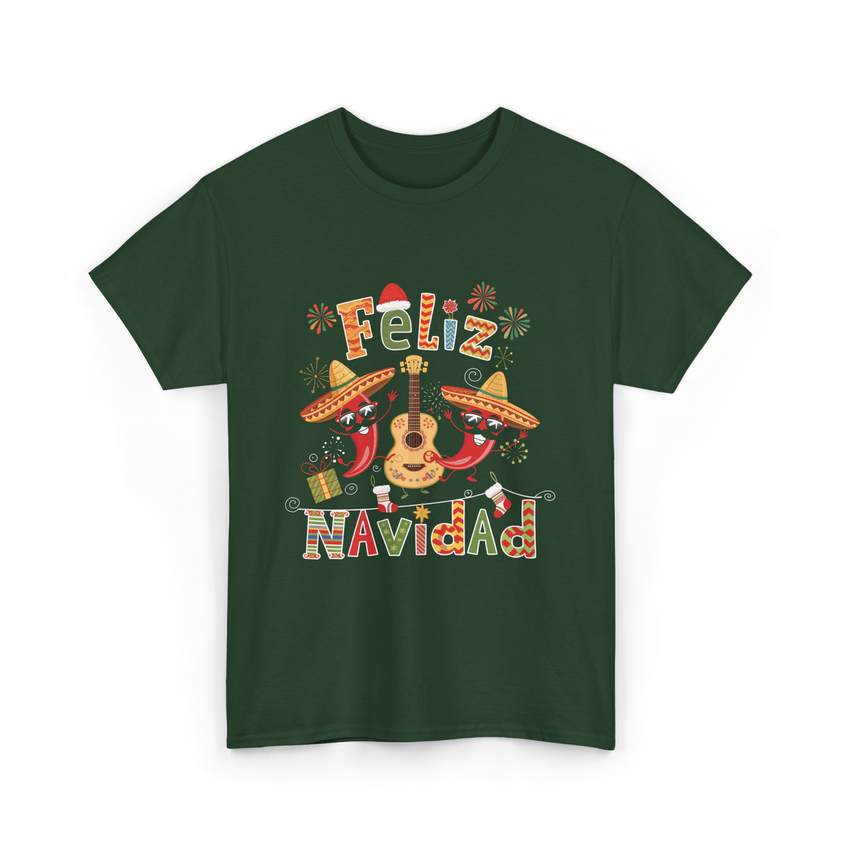 Feliz Navidad Mexican Fiesta T-Shirt - Forest Green