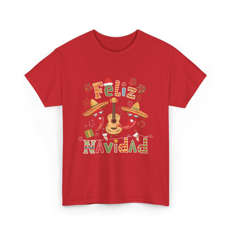 Feliz Navidad Mexican Fiesta T-Shirt - Red