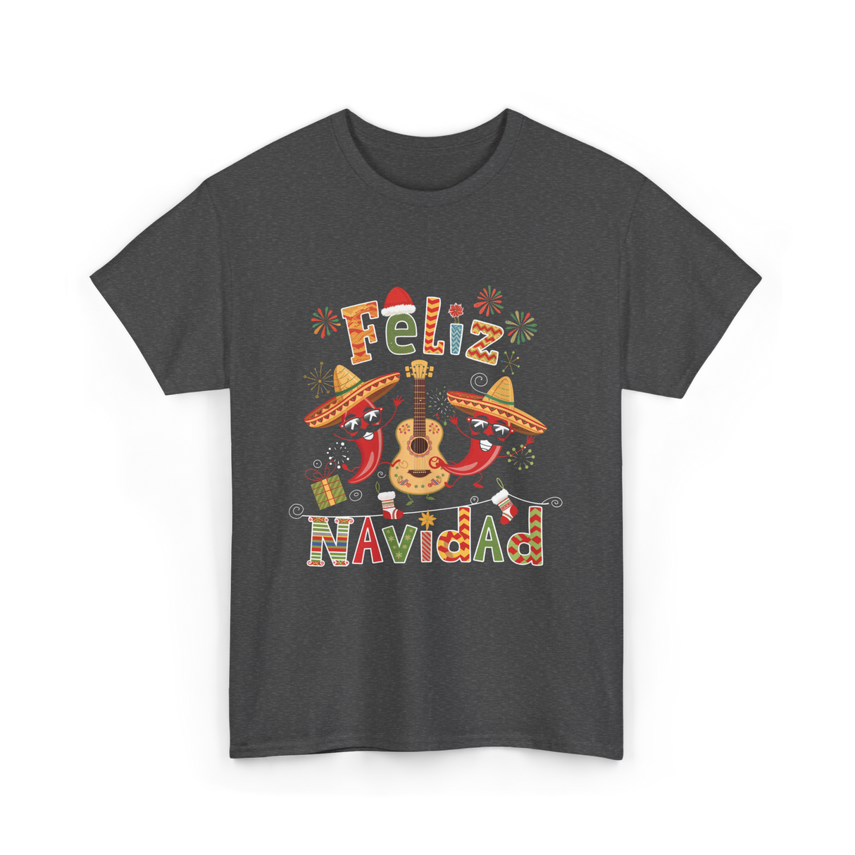 Feliz Navidad Mexican Fiesta T-Shirt - Dark Heather