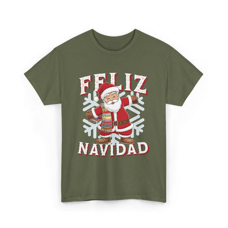 Feliz Navidad Santa Claus T-Shirt - Military Green