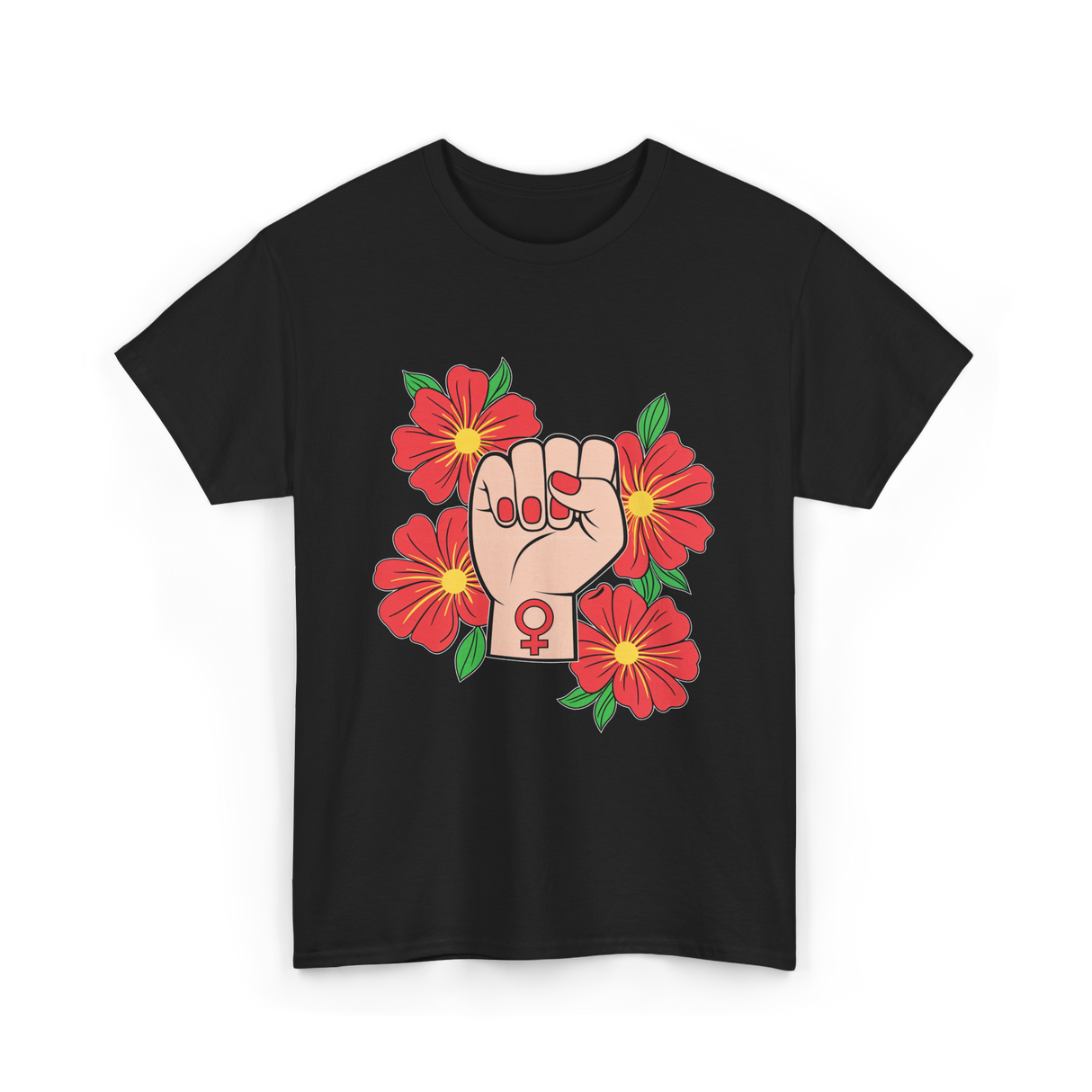 Feminist Fist Flowers Feminism T-Shirt - Black