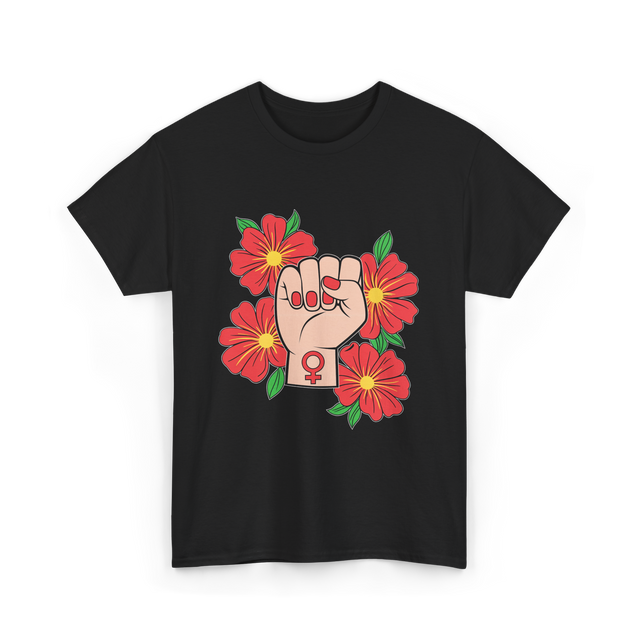 Feminist Fist Flowers Feminism T-Shirt - Black