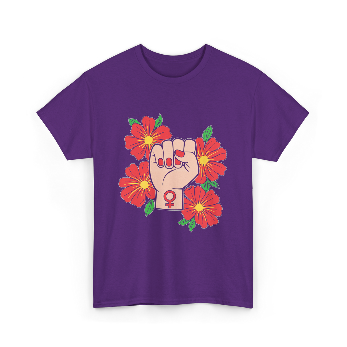 Feminist Fist Flowers Feminism T-Shirt - Purple