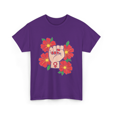 Feminist Fist Flowers Feminism T-Shirt - Purple