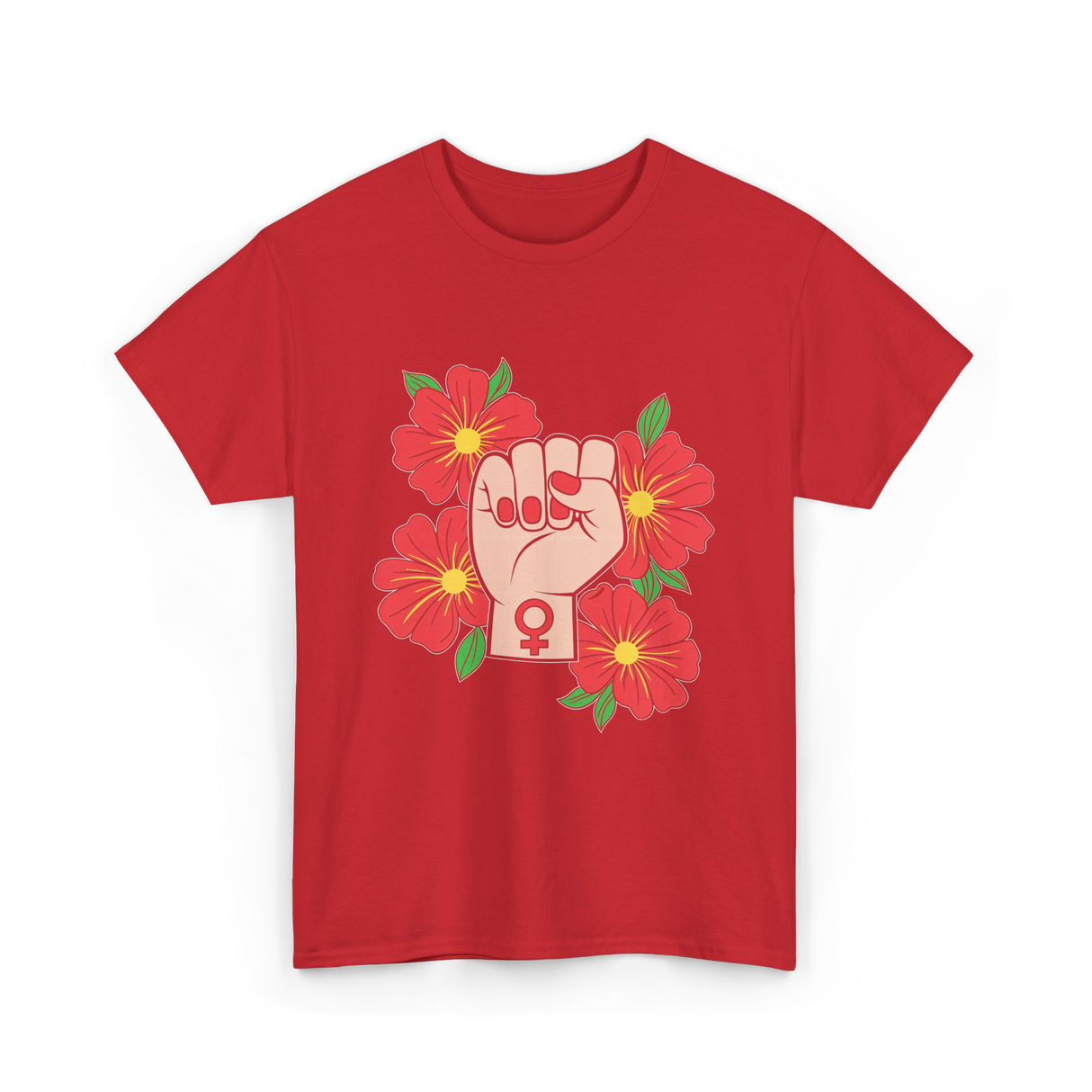 Feminist Fist Flowers Feminism T-Shirt - Red