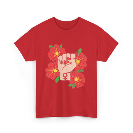 Feminist Fist Flowers Feminism T-Shirt - Red