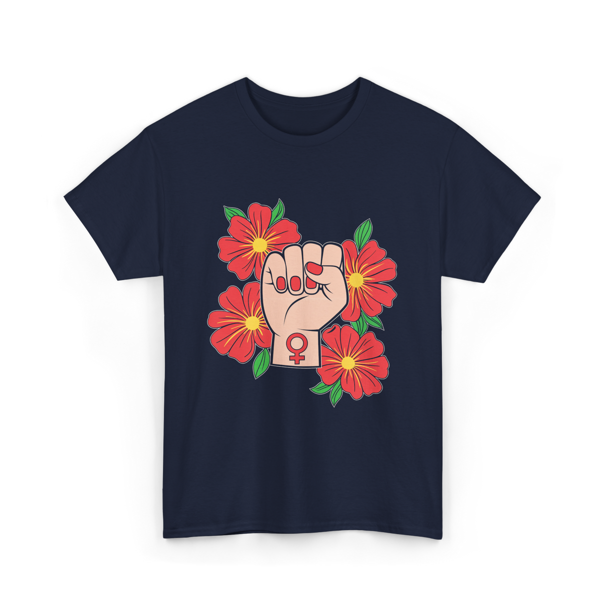 Feminist Fist Flowers Feminism T-Shirt - Navy