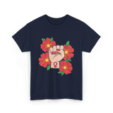 Feminist Fist Flowers Feminism T-Shirt - Navy