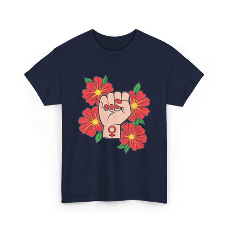 Feminist Fist Flowers Feminism T-Shirt - Navy