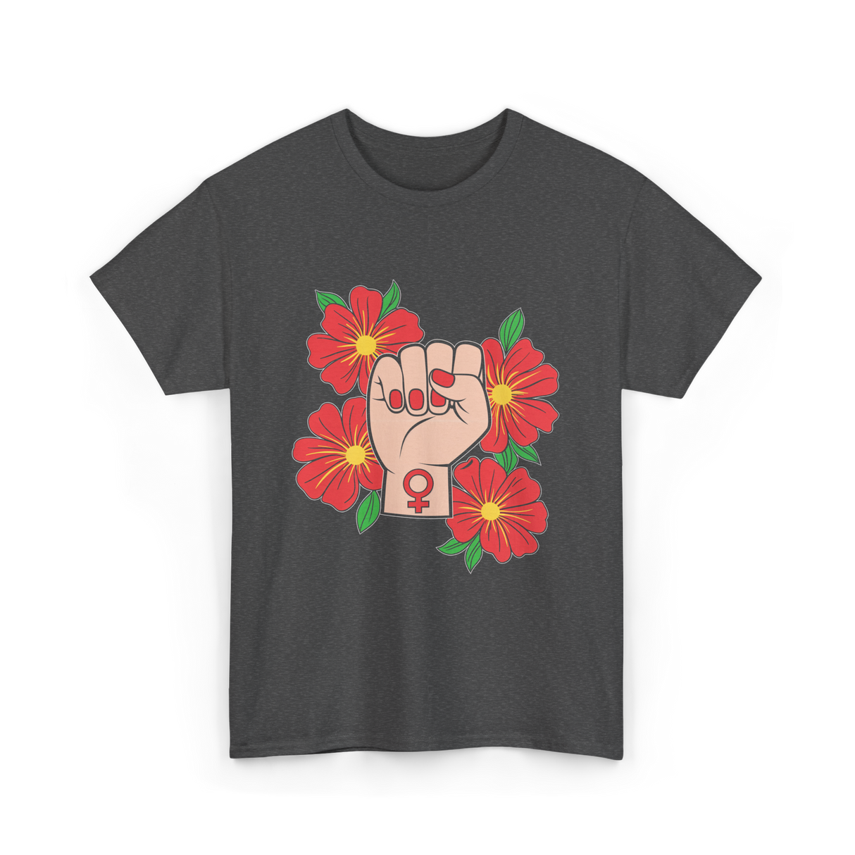 Feminist Fist Flowers Feminism T-Shirt - Dark Heather