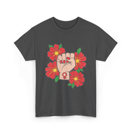 Feminist Fist Flowers Feminism T-Shirt - Dark Heather