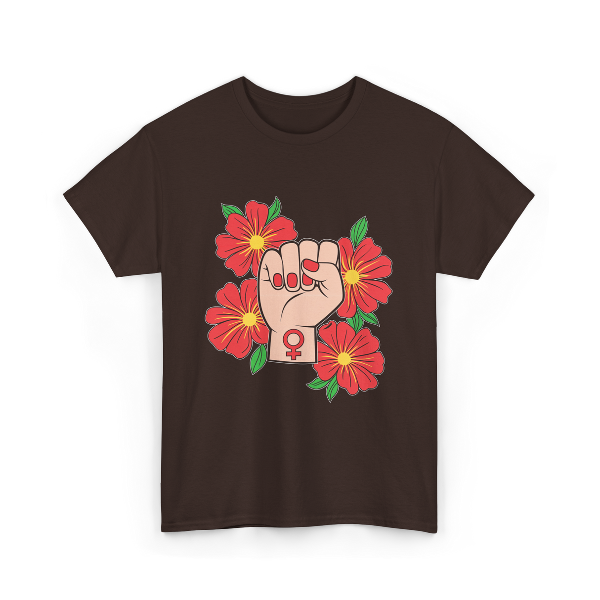 Feminist Fist Flowers Feminism T-Shirt - Dark Chocolate