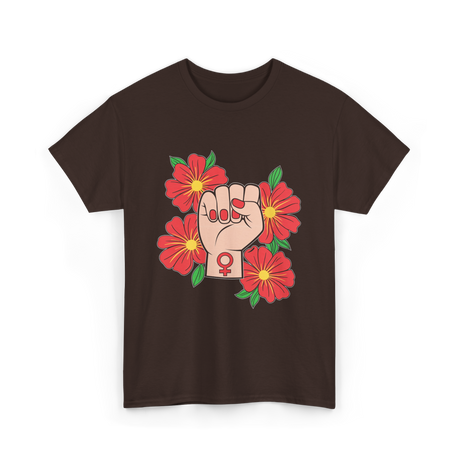 Feminist Fist Flowers Feminism T-Shirt - Dark Chocolate