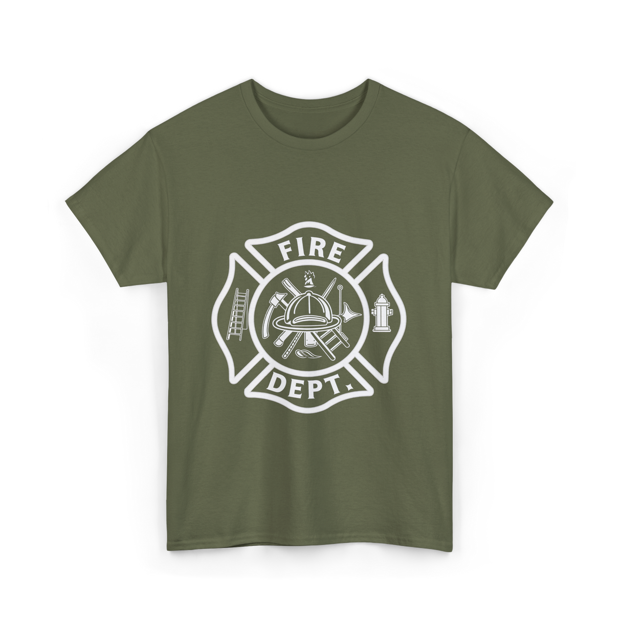 Fire Dept Firefighter Badge T-Shirt - Military Green