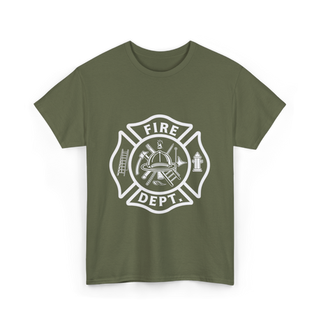 Fire Dept Firefighter Badge T-Shirt - Military Green