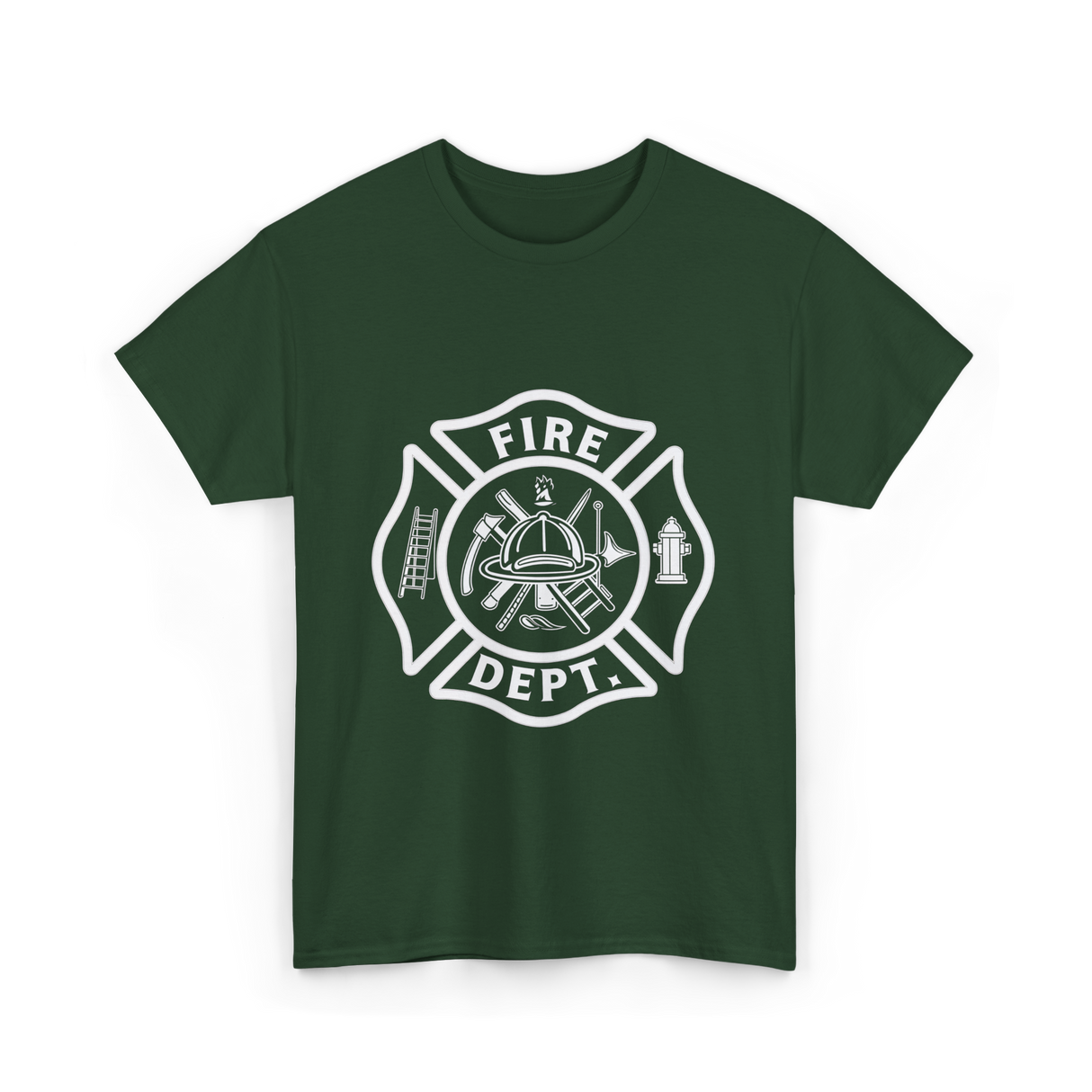 Fire Dept Firefighter Badge T-Shirt - Forest Green