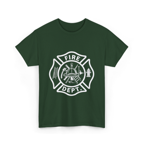 Fire Dept Firefighter Badge T-Shirt - Forest Green