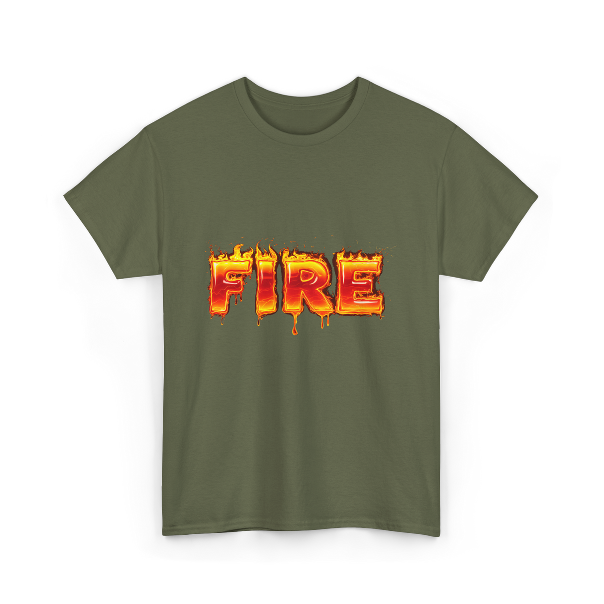 Fire Flame Graphic T-Shirt - Military Green