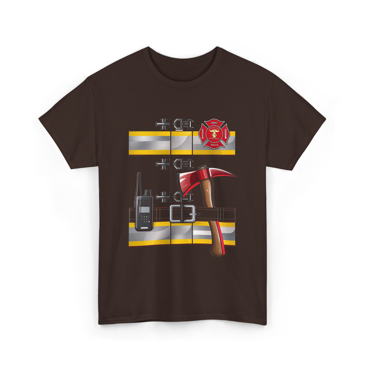 Firefighter Costume Fireman Axe T-Shirt - Dark Chocolate