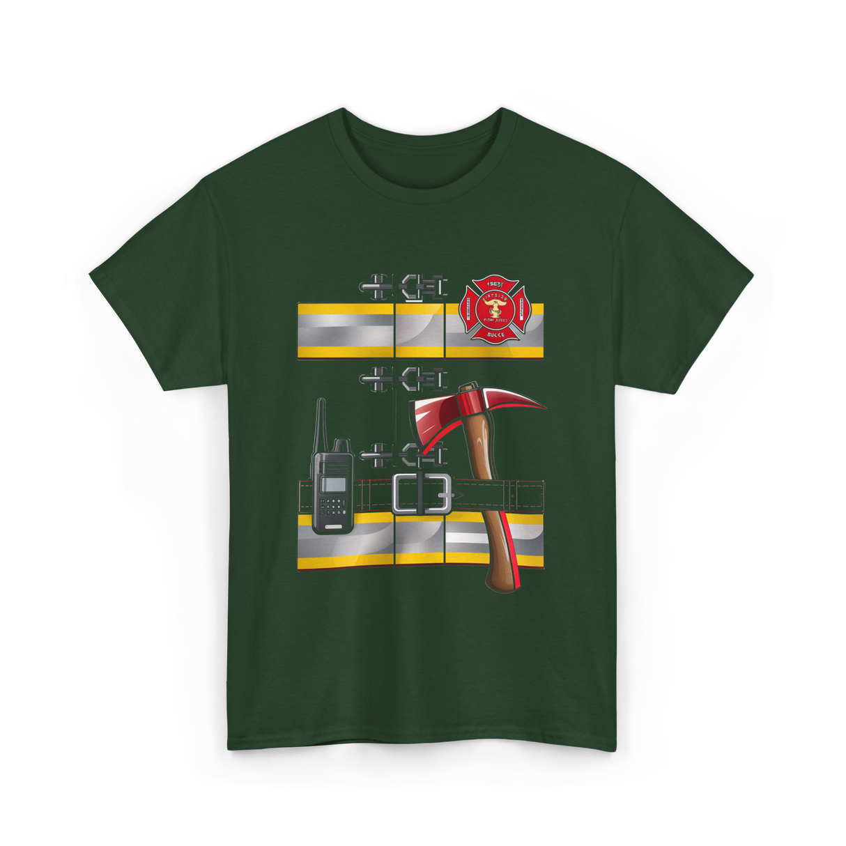 Firefighter Costume Fireman Axe T-Shirt - Forest Green