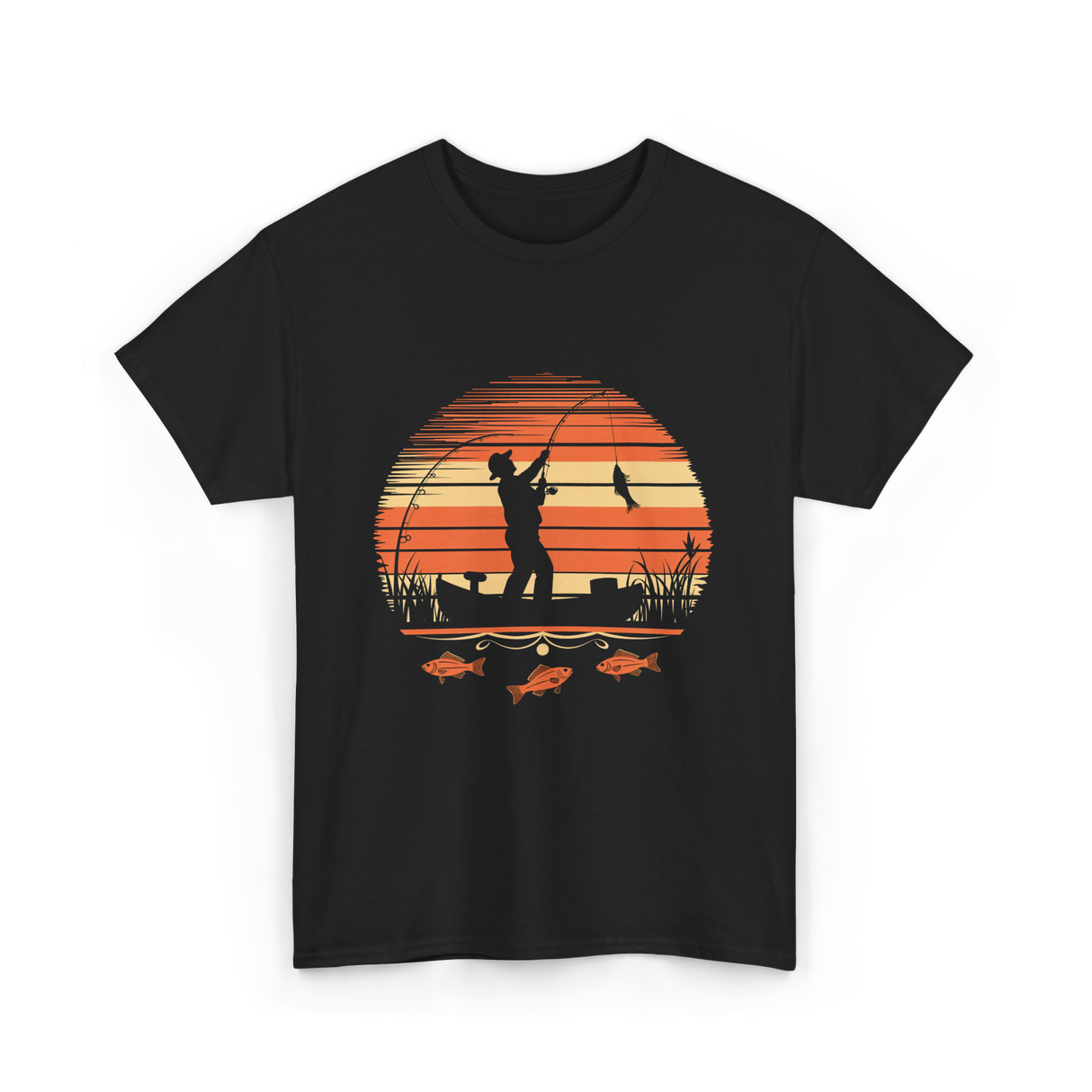 Fisherman Sunset Fishing T-Shirt - Black