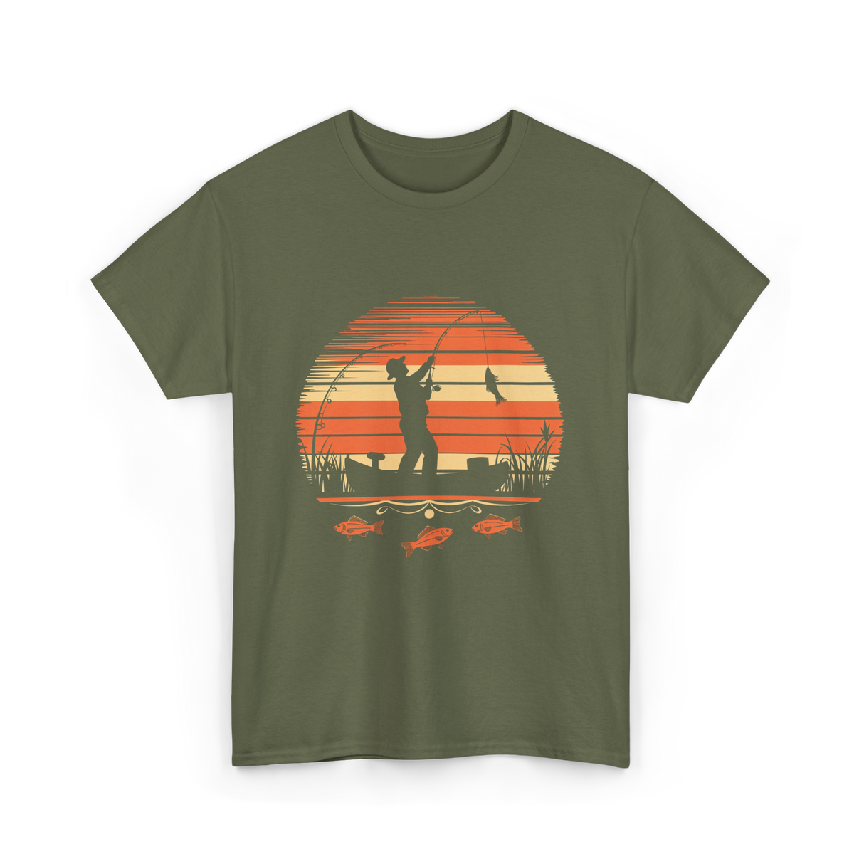 Fisherman Sunset Fishing T-Shirt - Military Green